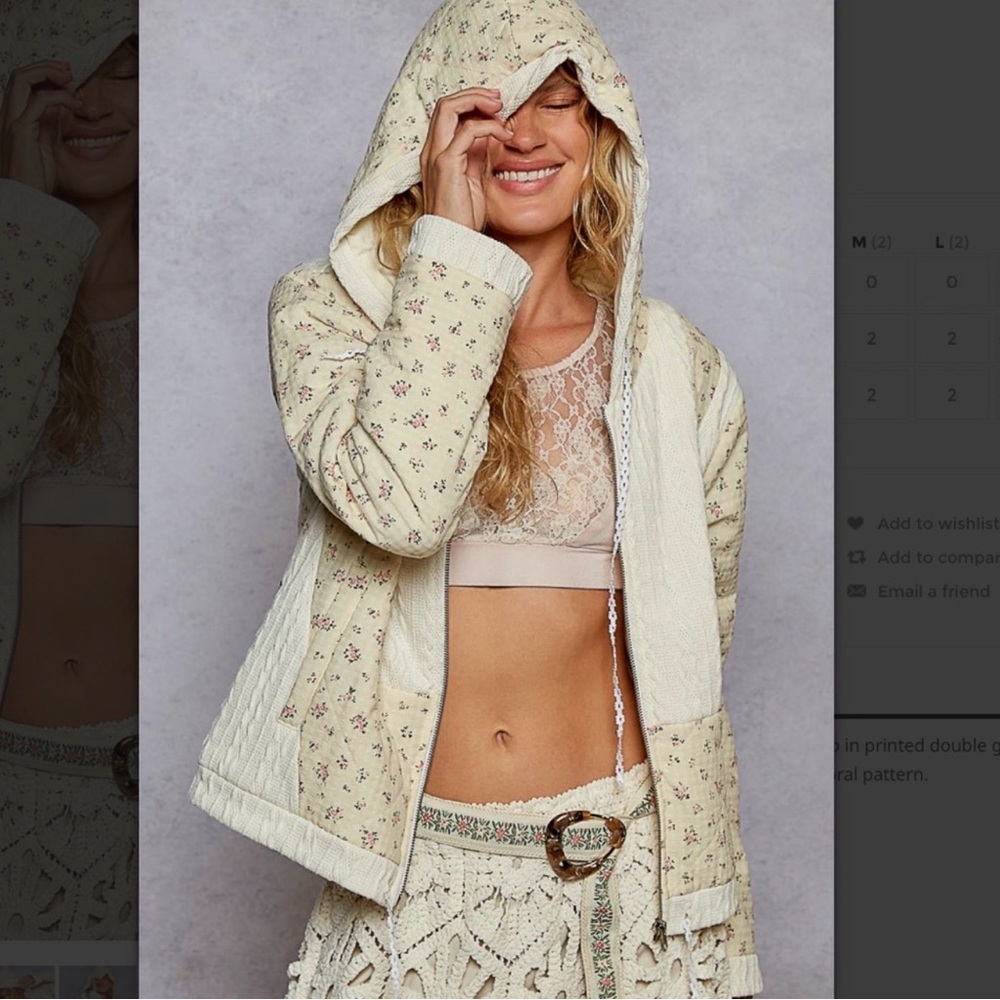 POL FLORAL PATTERN QUILTED DETAILED JACKET WITH HOODIE SIZES SMALL NWT - Picture 3 of 8